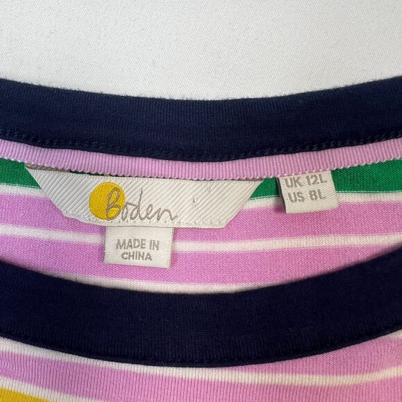 Boden Eleanor Rainbow Striped Midi Dress Sleeveless Boatneck Colorful Jersey 8 L - Picture 6 of 14